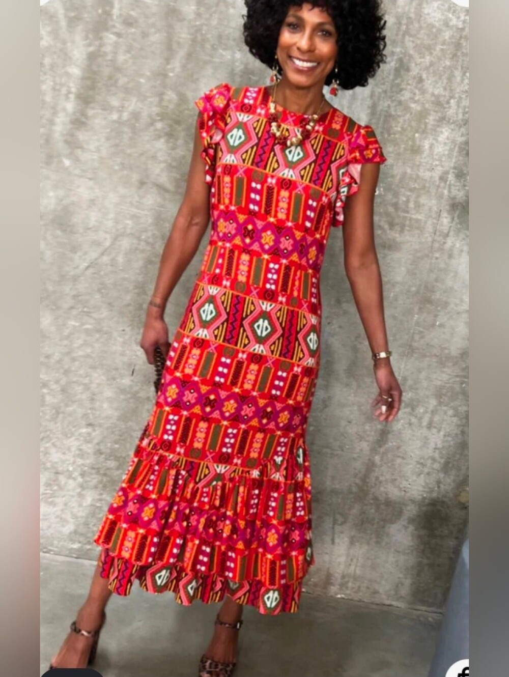 Never Fully Dressed Red Cecilia Frida Aztec Midi Dress Size 18 NWT Ruffle